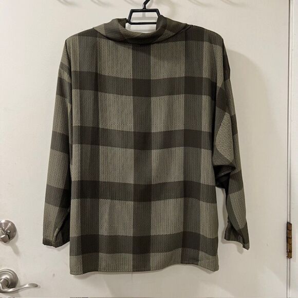 Vintage 80s Jac Dale Womens Green Plaid Cowl Neck Top Size 12/42 - Picture 8 of 12